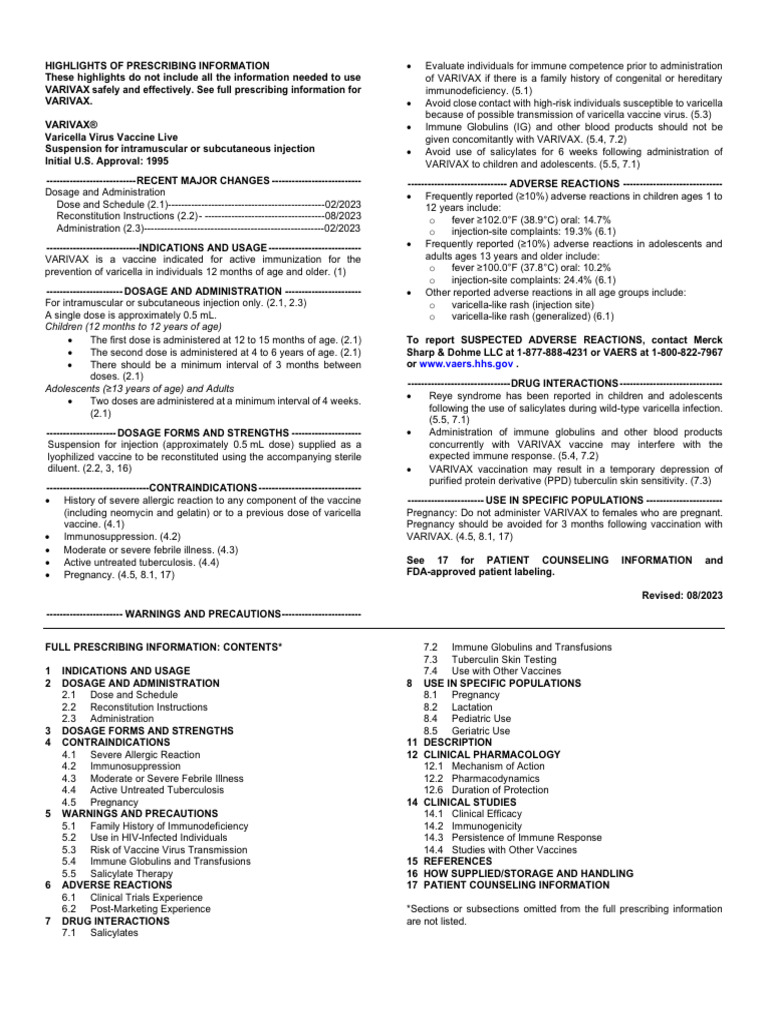 Varicella PDF Vaccines Health Sciences