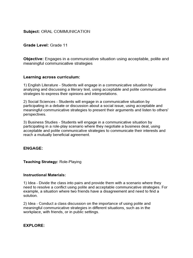 Lesson Plan PDF Nonverbal Communication Communication