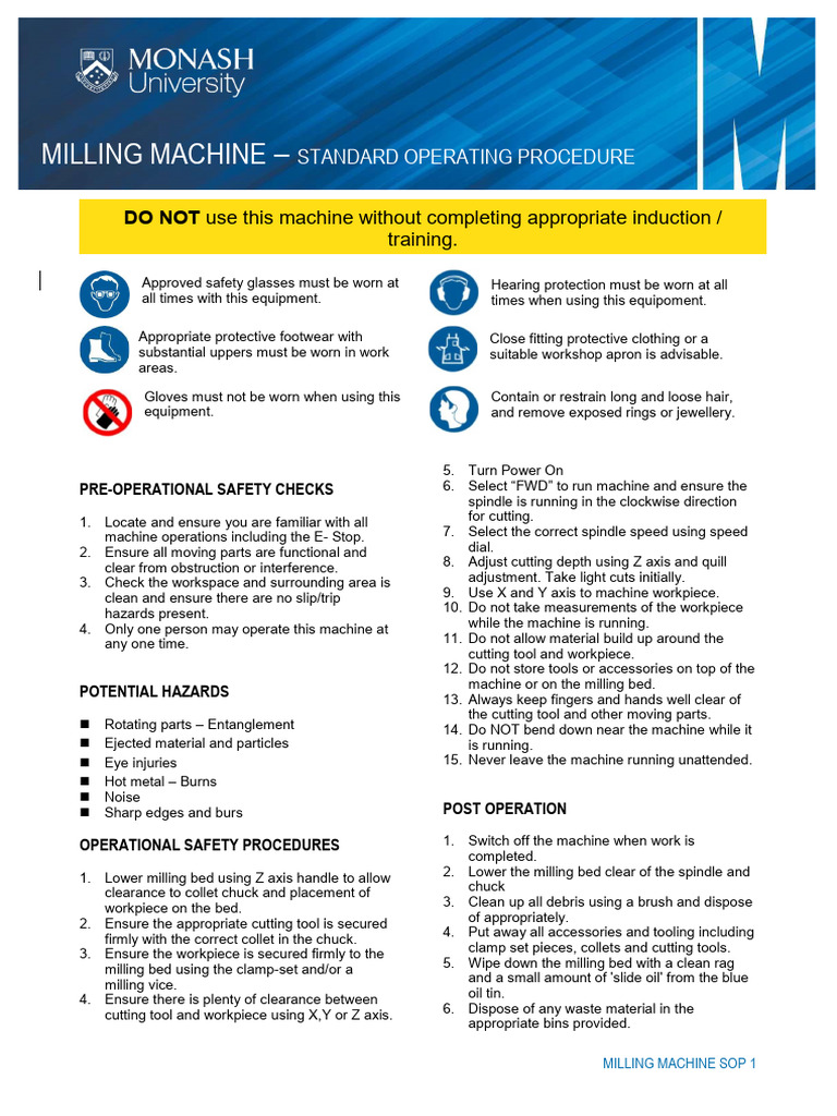Milling Machine SOP33 | PDF | Tools | Metalworking
