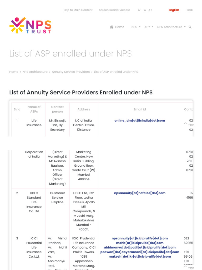 List of annuity service providers enrolled under nps nps trust pdf