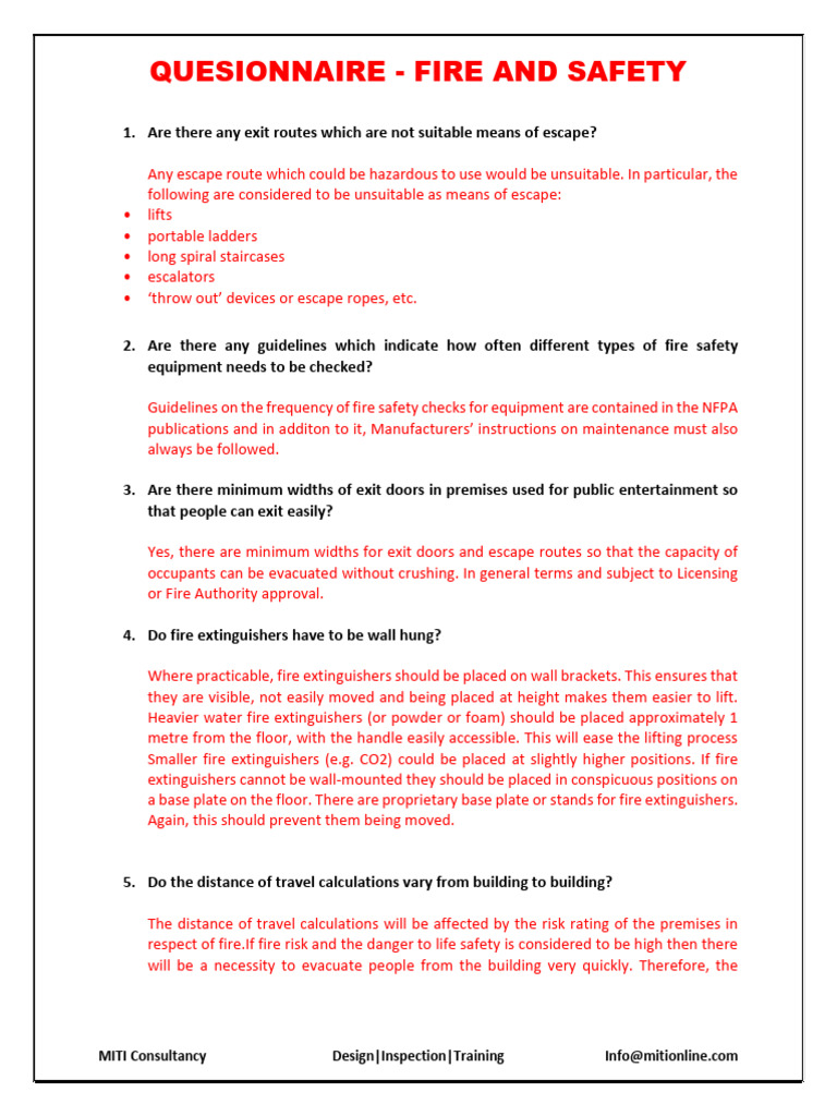 Questionnaire Fire & Safety Part 1 PDF Combustion Dangerous Goods