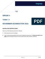 Mathematics 1/2 Grade 4 TASK 7.1 November Examination 2023: Invigilator Instructions