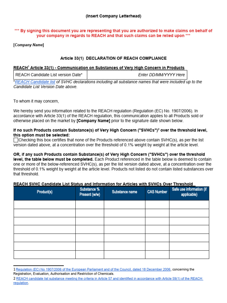 EU REACH SVHC_Declaration Template_English PDF