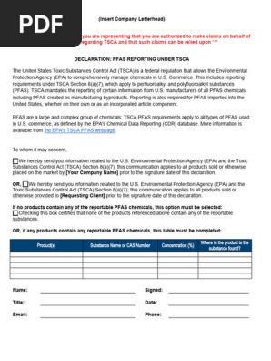 TSCA PFAS Declaration Template