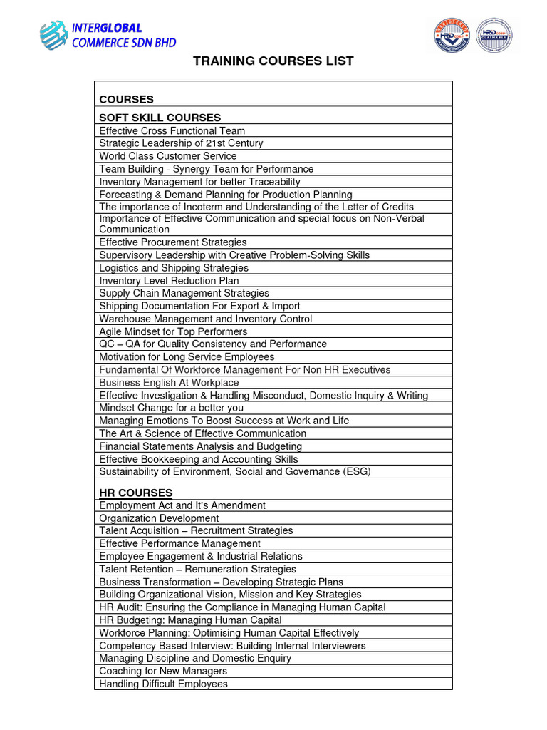 Igc Training Courses List PDF Human Resource Management