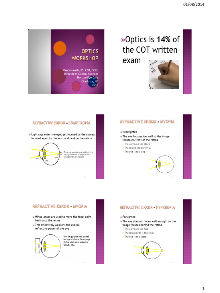 ??Optics_Workshop2014 (Basic Optometry)?? | PDF | Electrodynamics | Vision