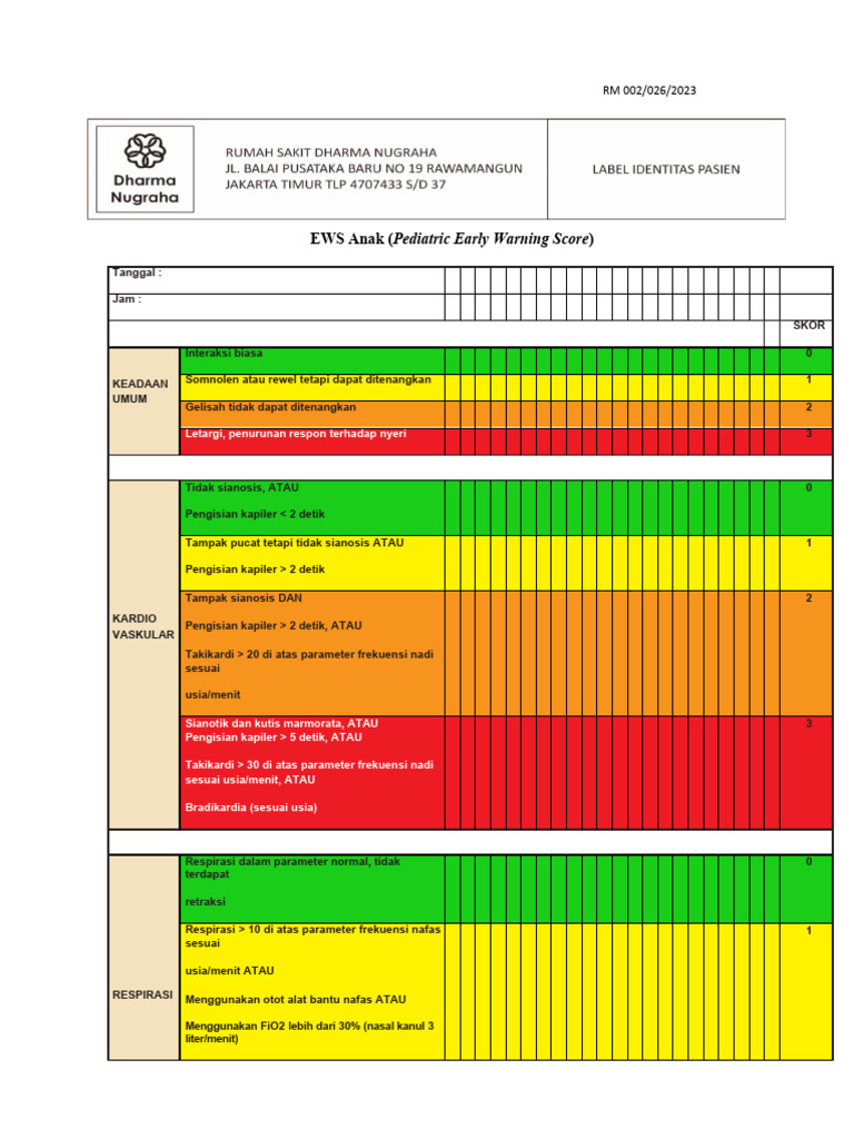 Skor EWS untuk Anak dan Neonatus | PDF