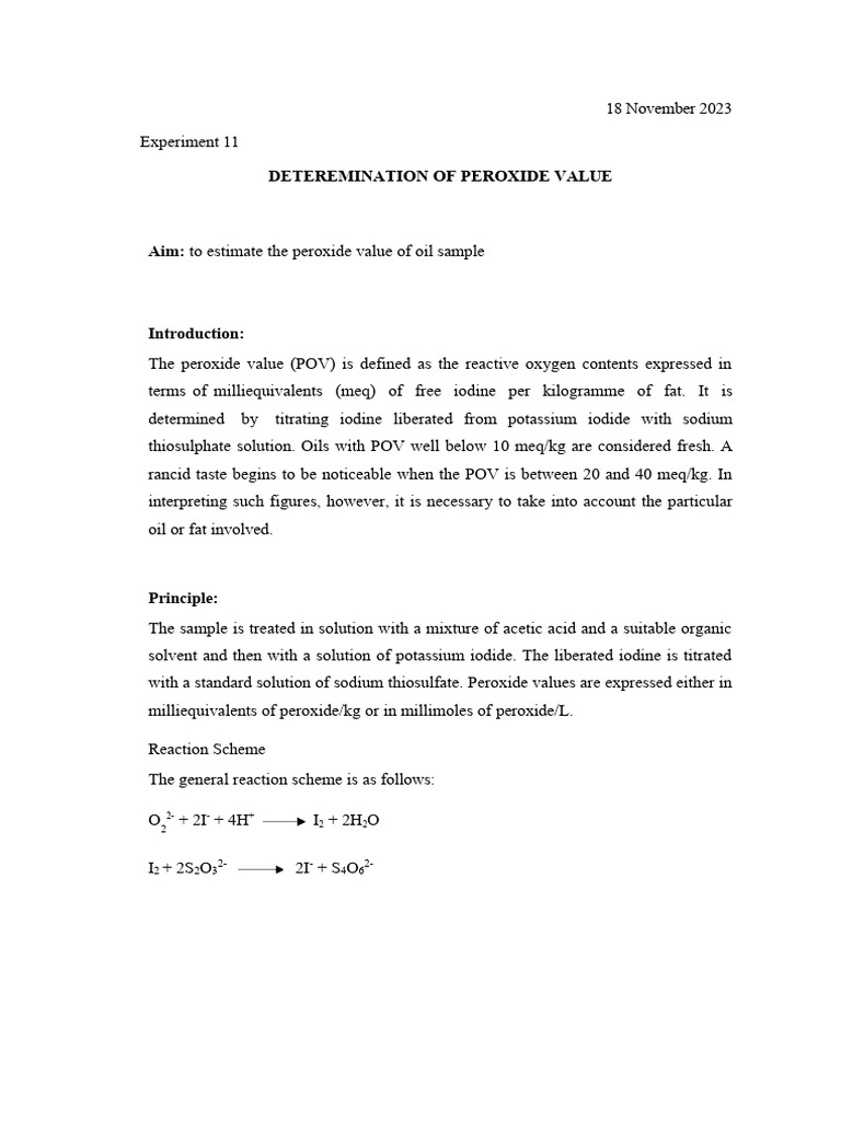 DETEREMINATION - OF - PEROXIDE - VALUE (1) Final | PDF | Titration ...