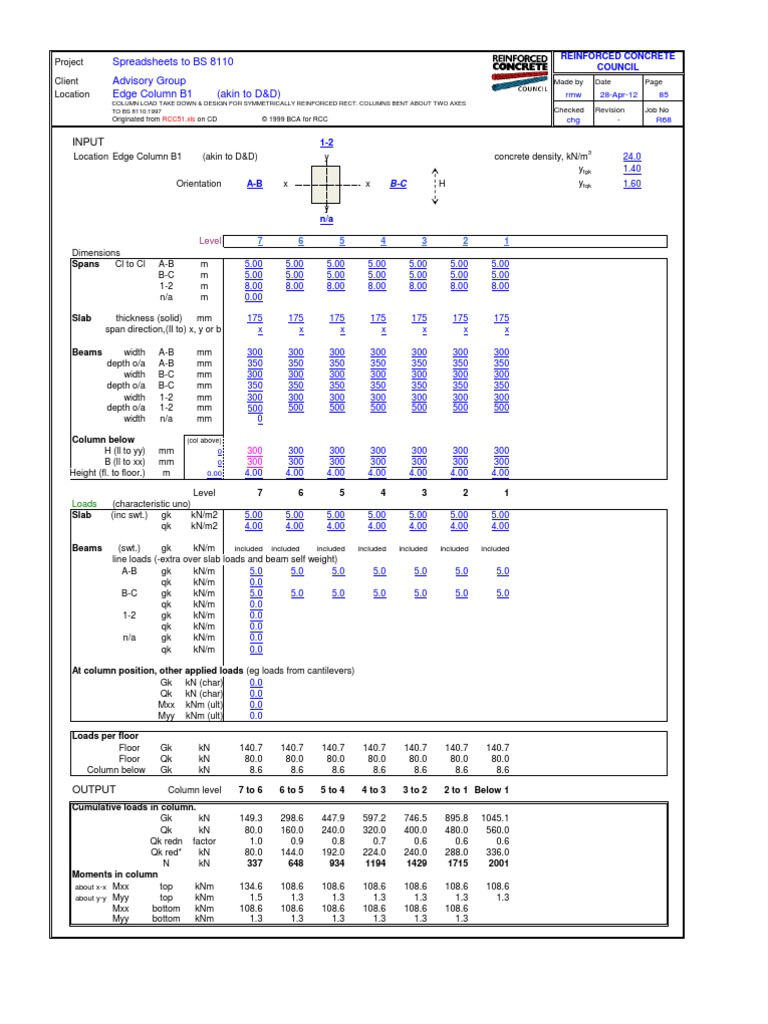 RCC51 Column Load Take-Down & Design | PDF | Column | Structural ...