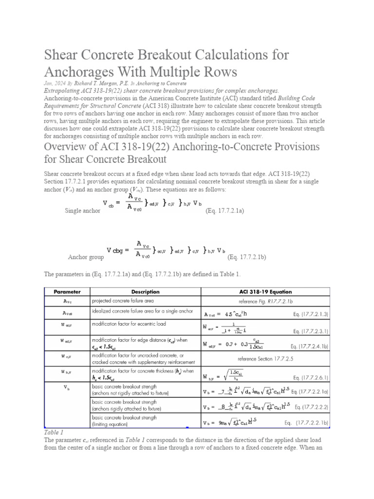 Shear Concrete Breakout Calculations For Anchorages With Multiple Rows