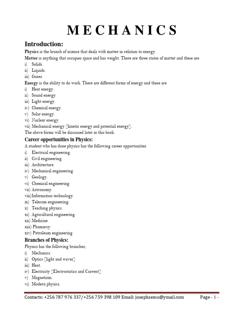 Olevel Physics Syllabus Contents