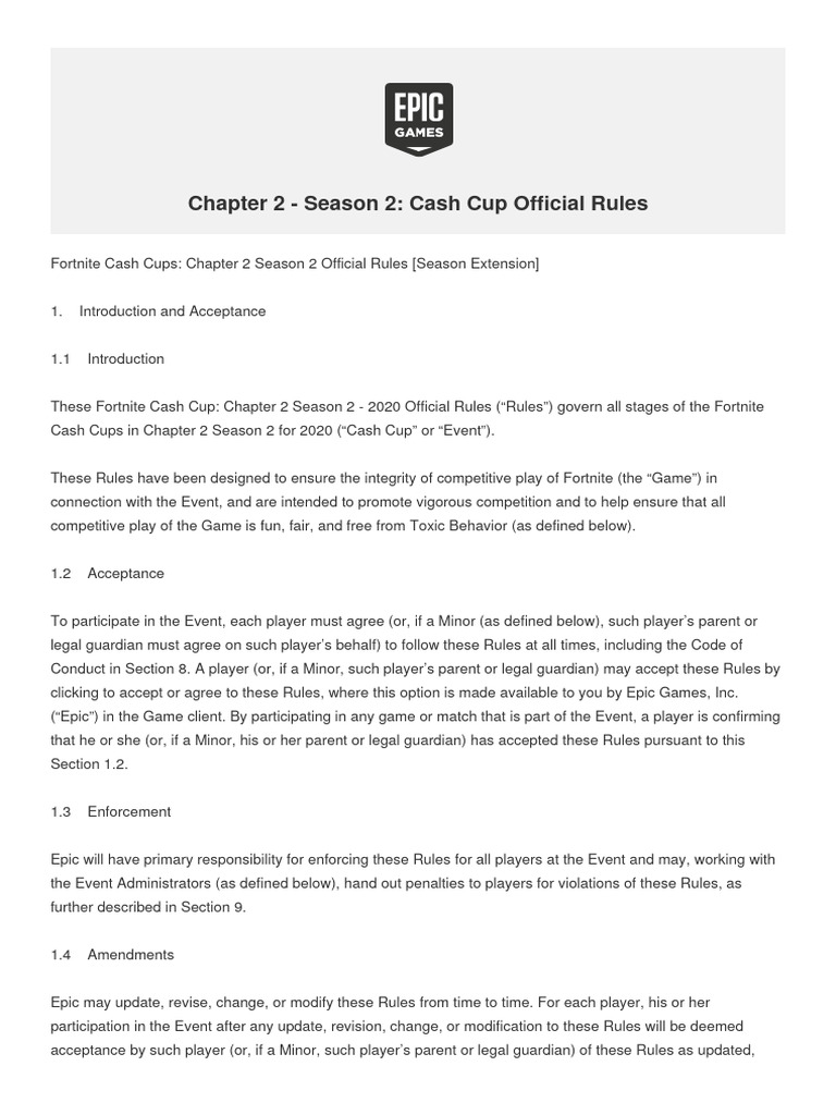 Fortnite Chapter 2 Season 2 Cash Cup Rules | PDF | Harassment | Justice