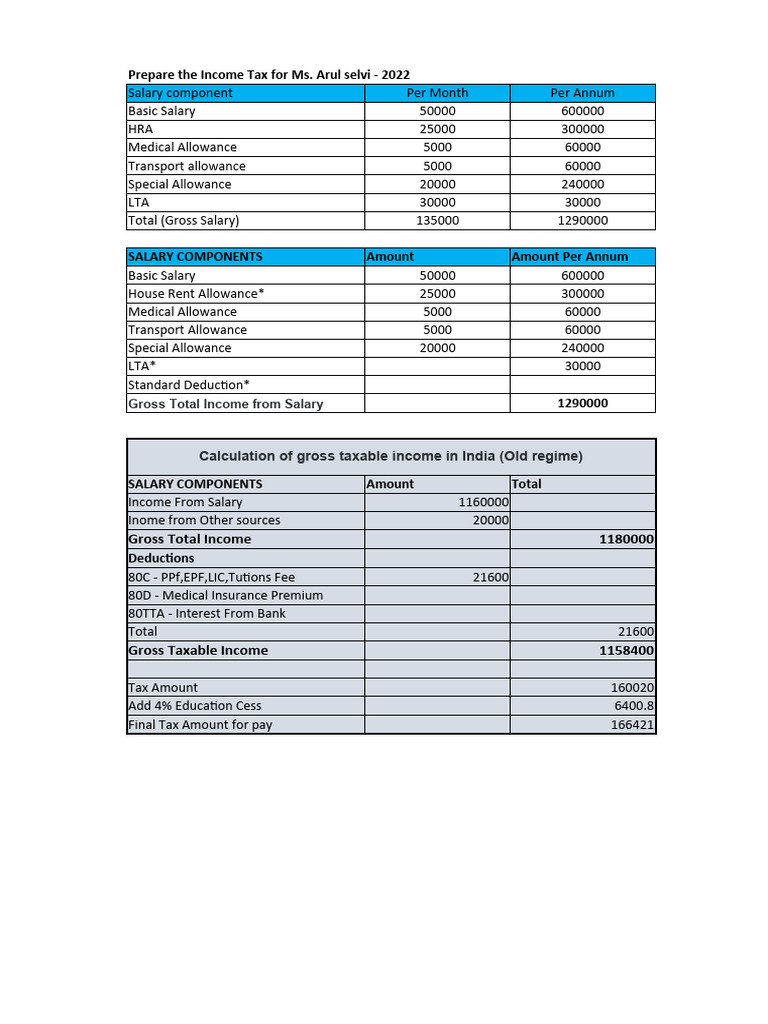 Income Tax Calculation Sheet Pdf Income Tax Tax Exemption