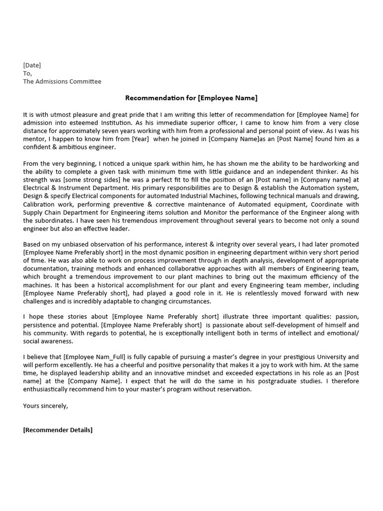 Sample Recommendation Letter of An Electrical Engineer From The 