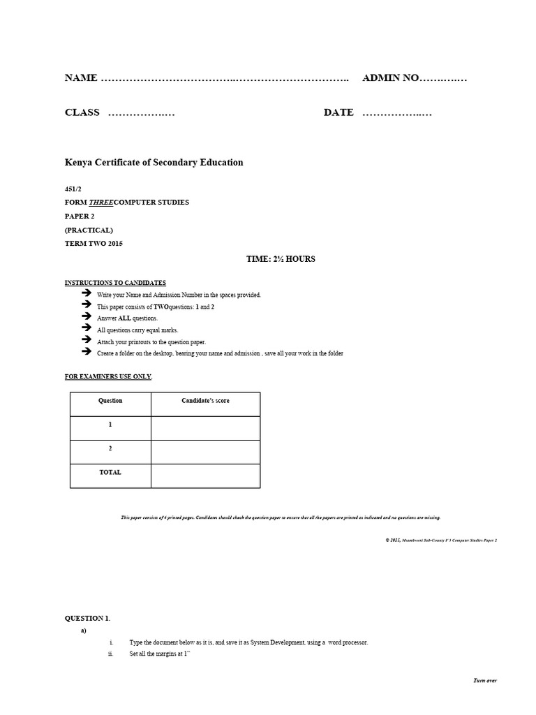 KCSE Computer Studies Paper 2 Guide | PDF | Information | Computing