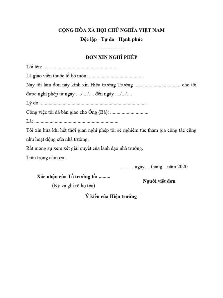 Don Xin Nghi Phep Cua Giao Vien - 0903174444 | PDF