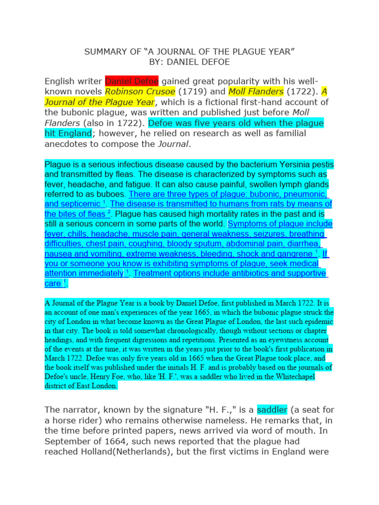Summary of A Journal of The Plague Year PDF Animal Diseases
