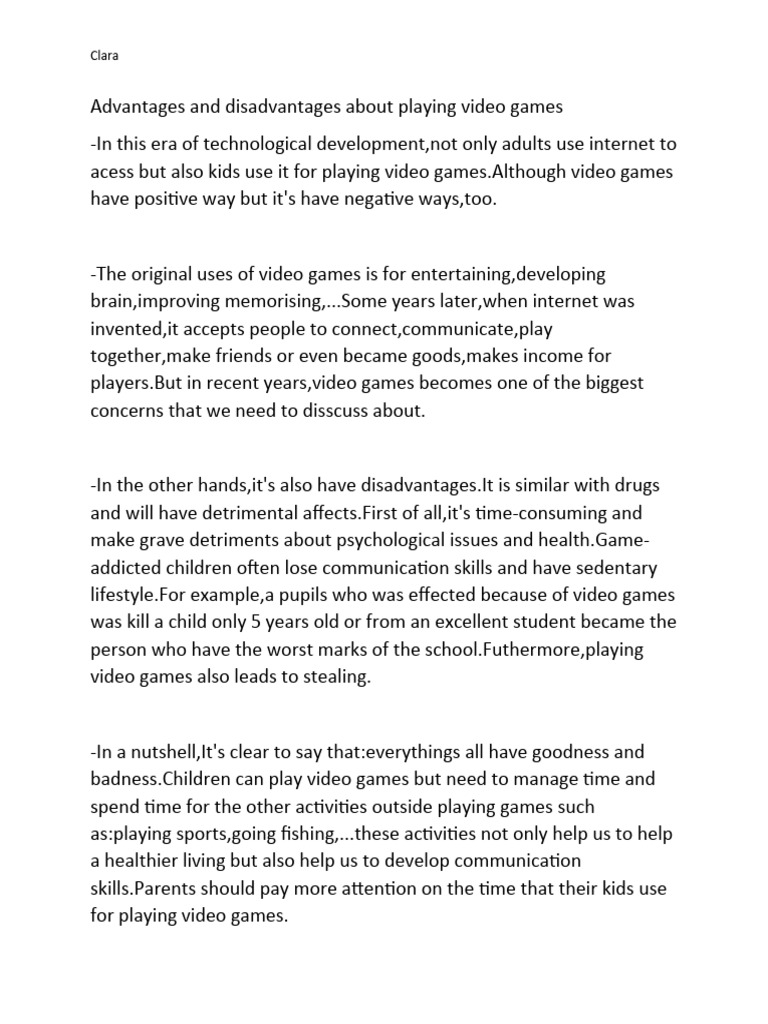 Advantages and Disadvantages About Playing Video Games | PDF