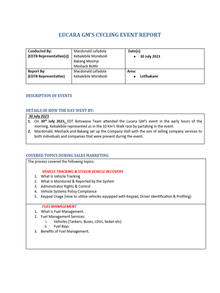 Lucara GM Cycling Event Report 2023 | PDF