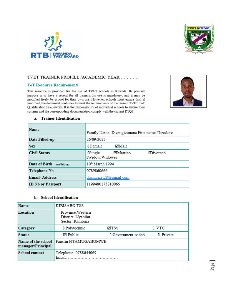 Kibisabo TSS TVET Trainer Profile | PDF