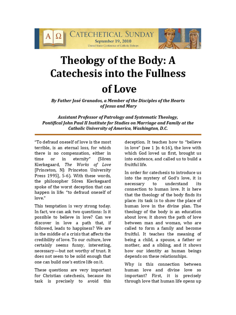 Catechetical Sunday Theology of The Body PDF Love God