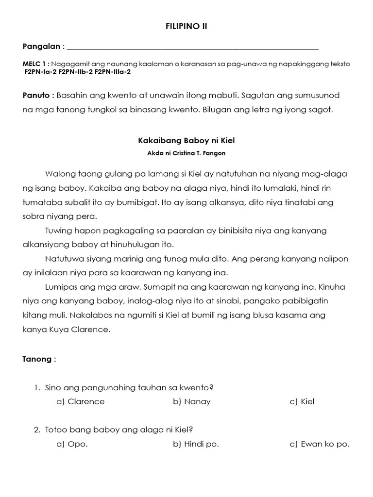 worksheet filipino-week 1 | PDF