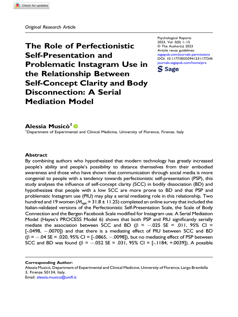 Perfectionism, Instagram, and Body Dissociation | PDF | Self Concept ...