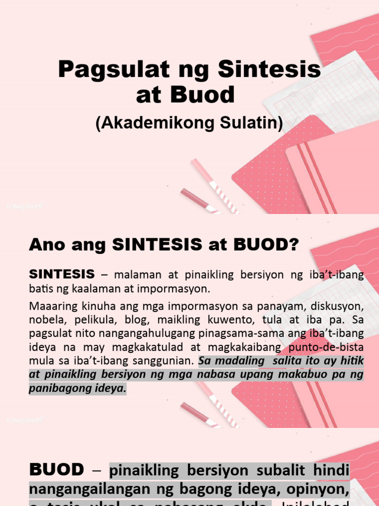 Pagsulat ng Sintesis at Buod | PDF