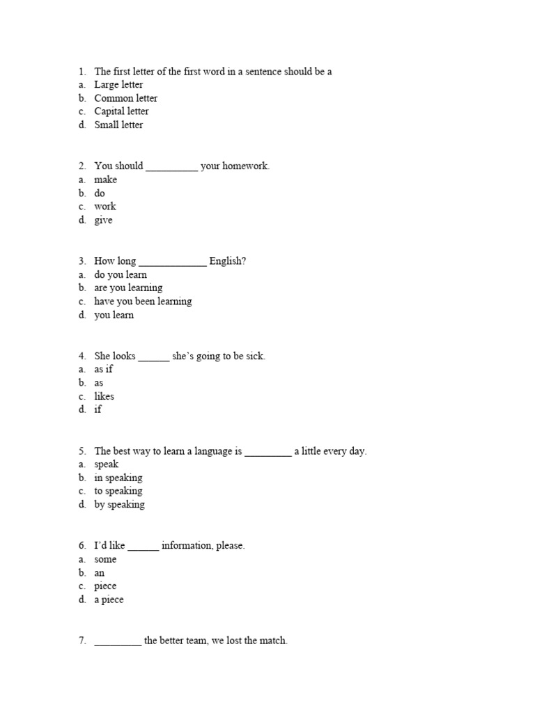 Grammar Quiz | PDF | Language Arts & Discipline