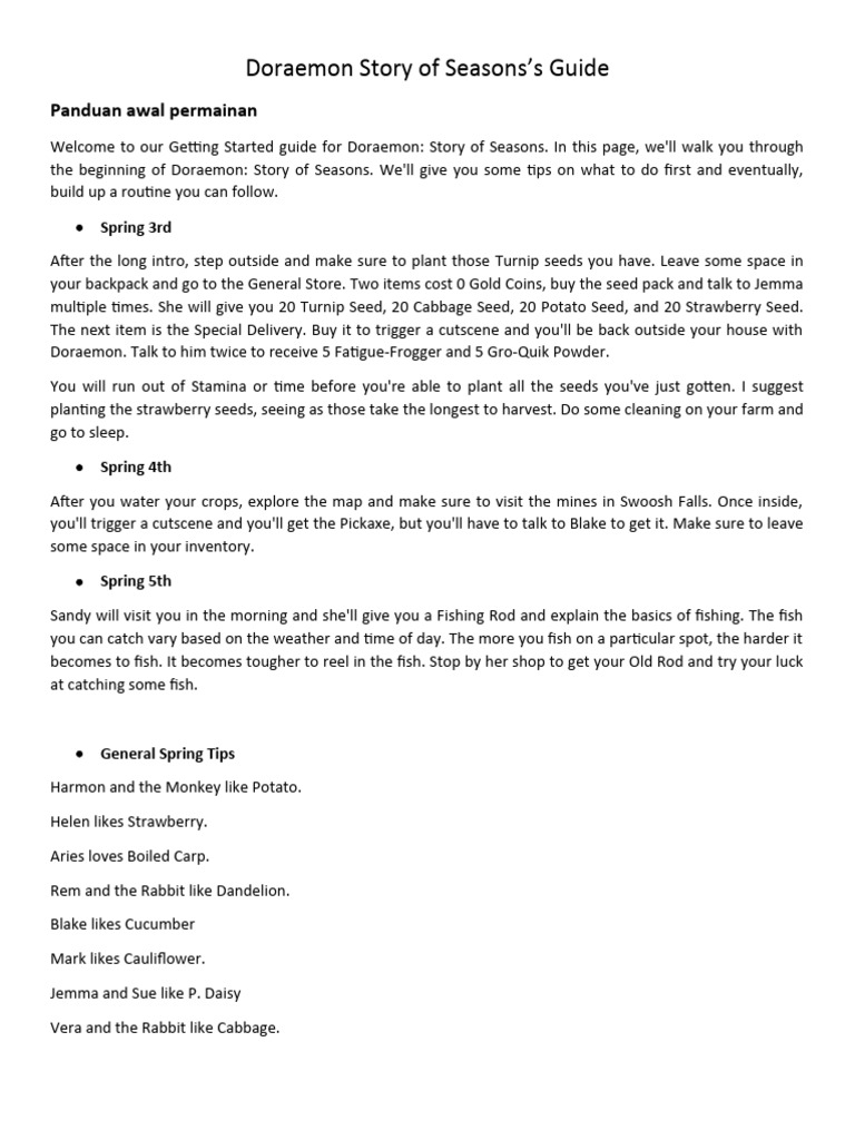 Doraemon Story of Seasons Guide PDF Beekeeping Beehive