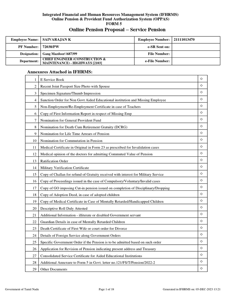 IFHRMS Online Pension Proposal Form | PDF | Pension