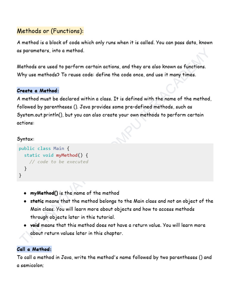 JAVA Methods & Arrays | PDF | Parameter (Computer Programming) | Method ...