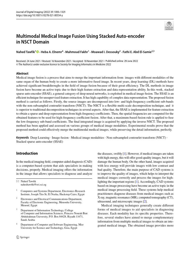 Multimodal medical image fusion using stacked auto encoder in nsct
