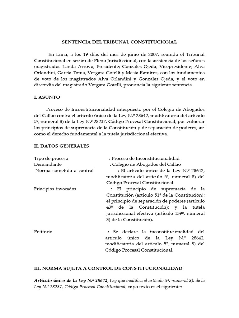 Inconstitucionalidad Ley 28642: Sentencia Tribunal Constitucional | PDF