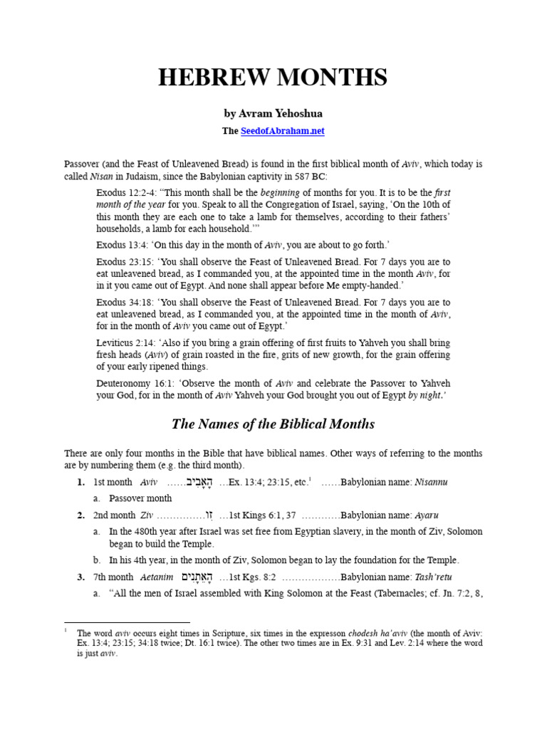 Hebrew Months: Aviv to Bul Explained | PDF | Passover | The Exodus