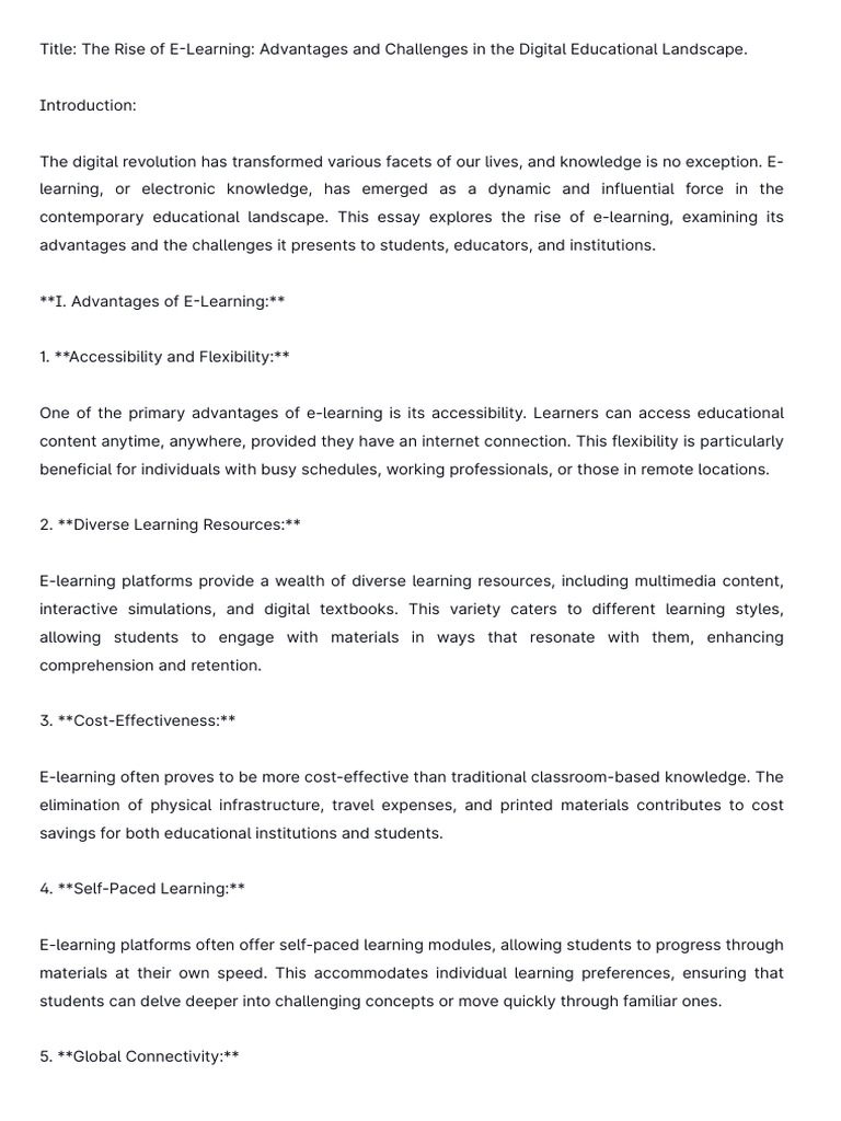 E-Learning: Benefits and Challenges Explained | PDF | Educational ...