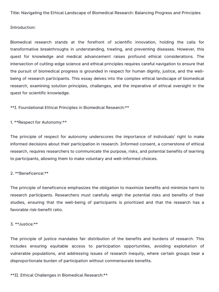 Ethical Principles in Biomedical Research | PDF | Institutional Review ...