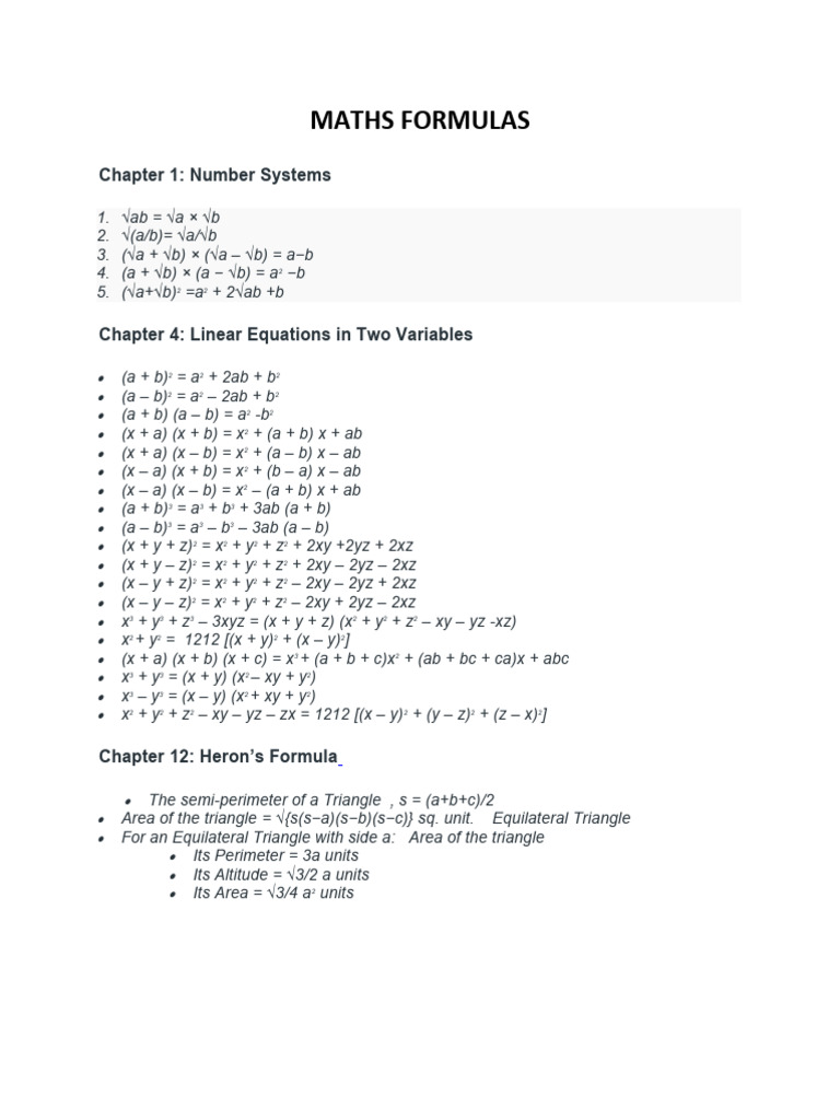 Essential Maths Formulas Guide | PDF