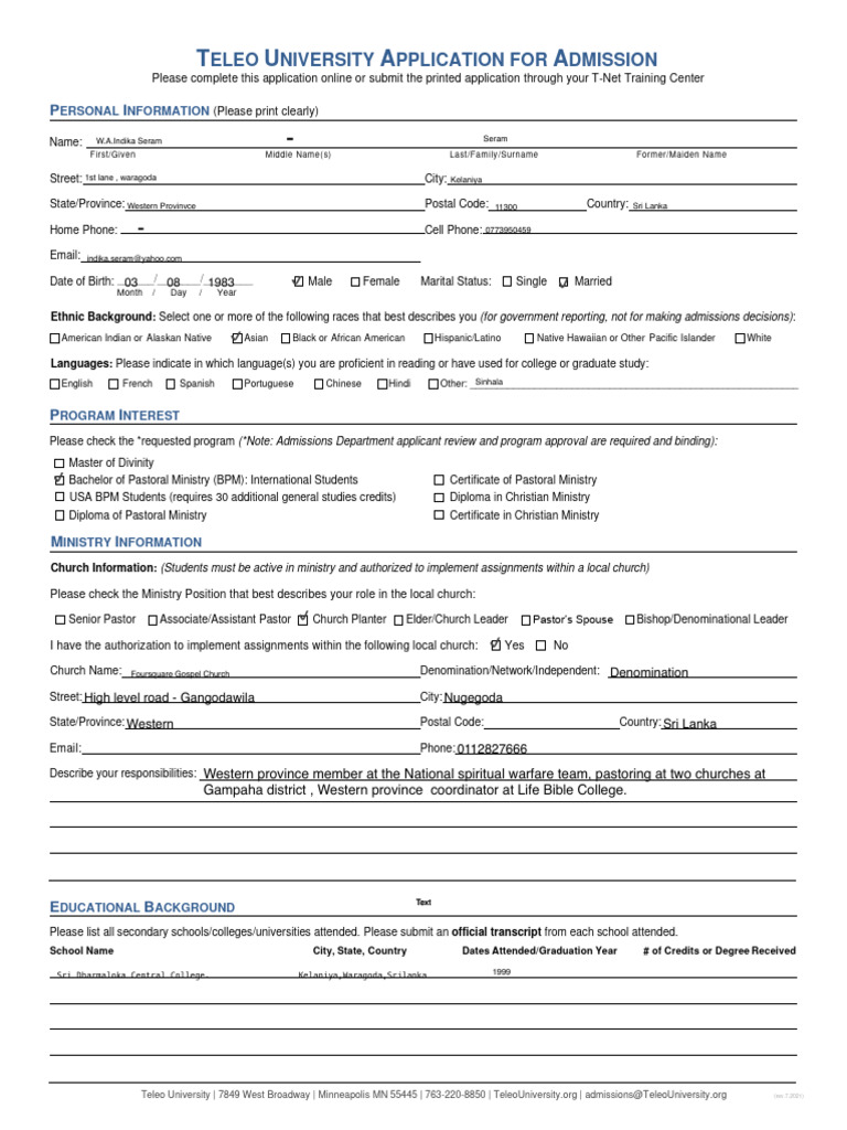 Teleo University Admission Application | PDF | Race And Ethnicity In ...