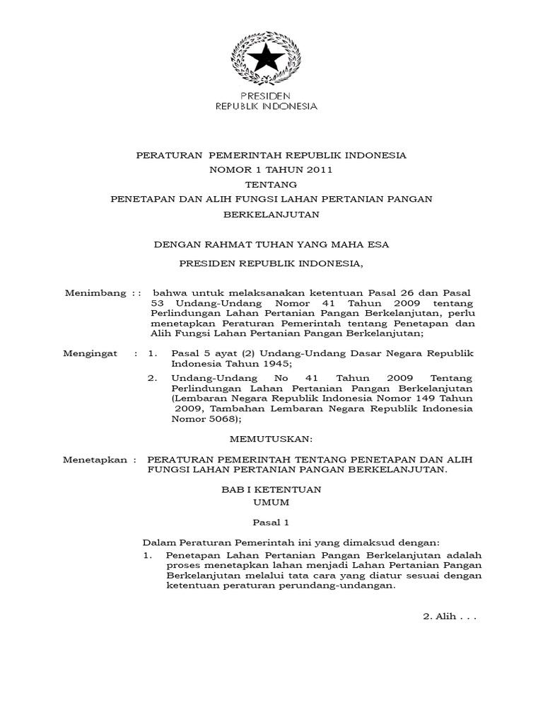 Peraturan Pemerintah Republik Indonesia Nomor 1 Tahun 2011 Tentang