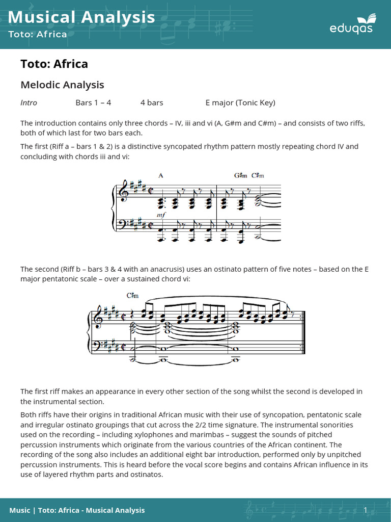 eduqas-toto-africa-musical-analysis | PDF | Song Structure | Harmony