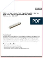 Datasheet: RS Pro 64 Way 2.54mm Pitch, Type C Class C3, 2 Row A/c, Right Angle DIN 41612 Connector, Plug, Solder 508-3347