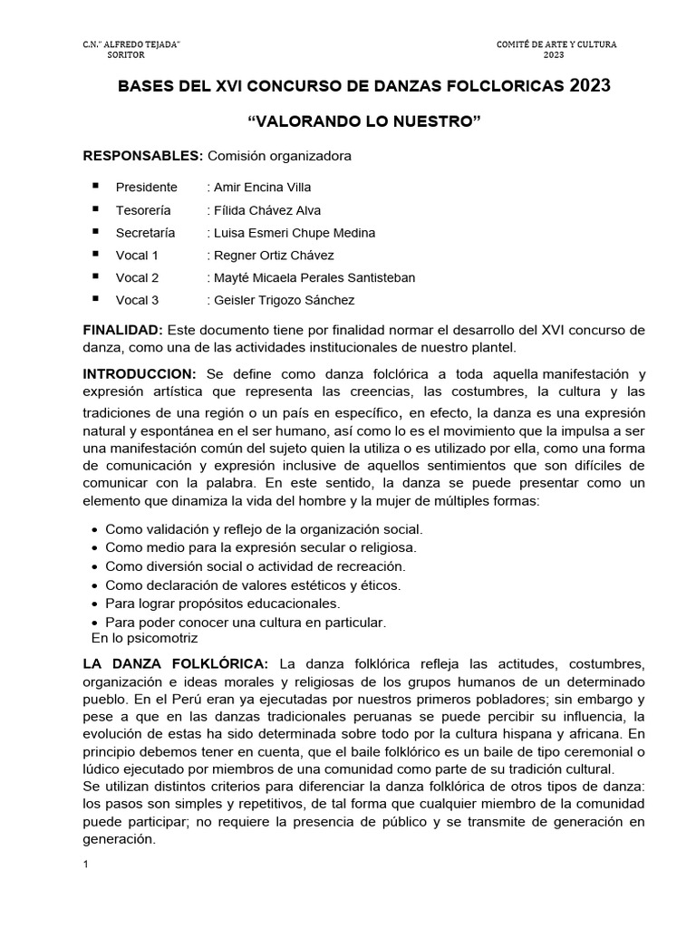 Concurso de Danzas Folklóricas 2023 | PDF | Bailes | Ritmo