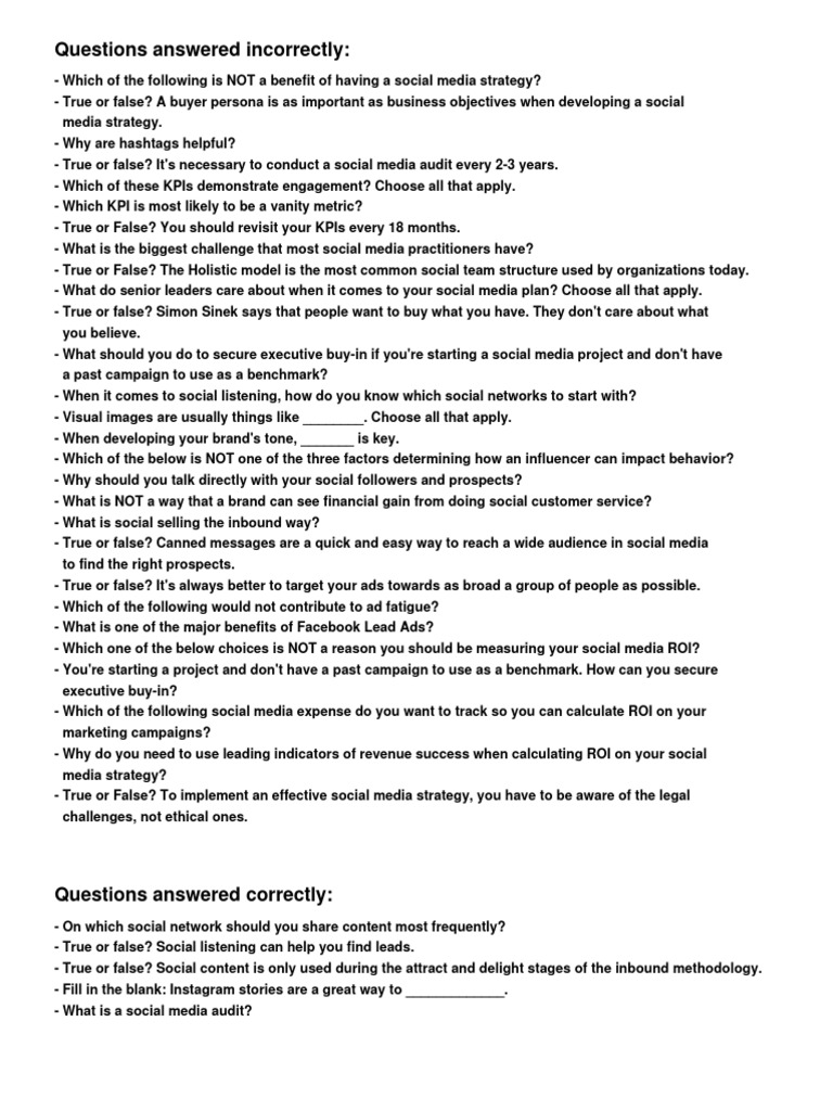 Social Media Strategy Quiz | PDF | Social Media | Popular Culture ...