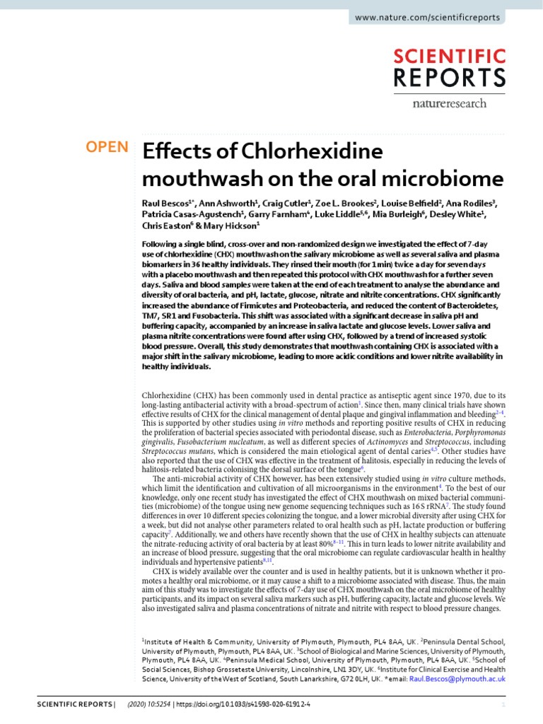 Effects of Chlorhexidine Mouthwash On The Oral Microbiome PDF