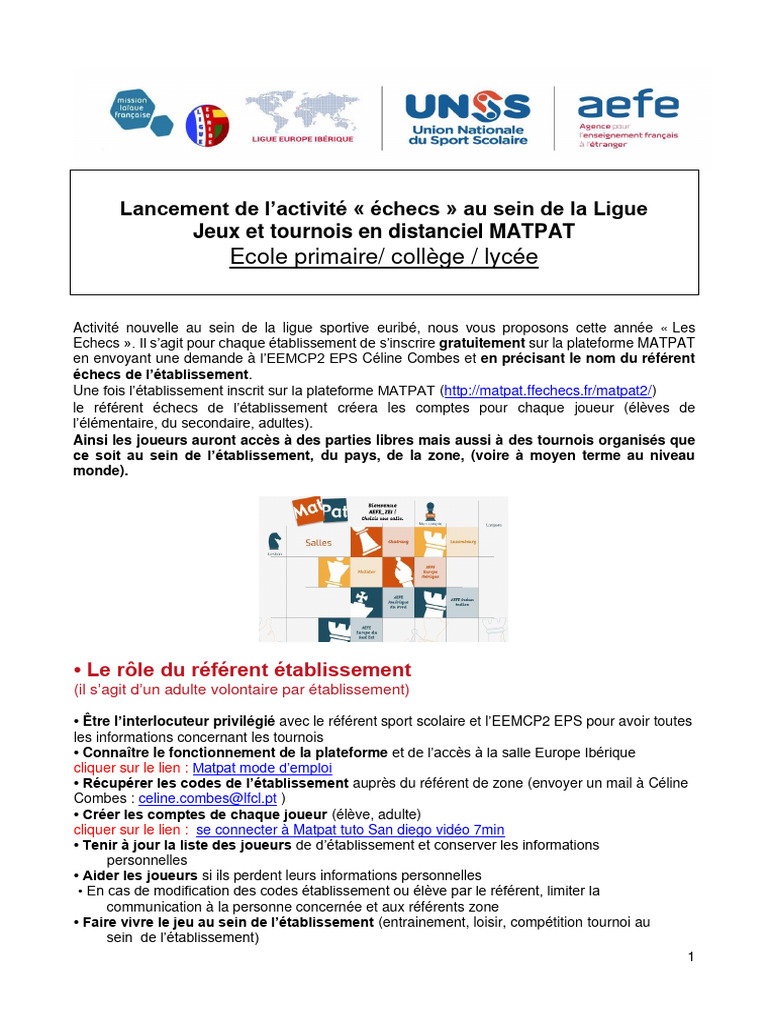 MATPAT Lancement Des Ã©checs Pour La Ligue Sportive Euribã© 2022 | PDF
