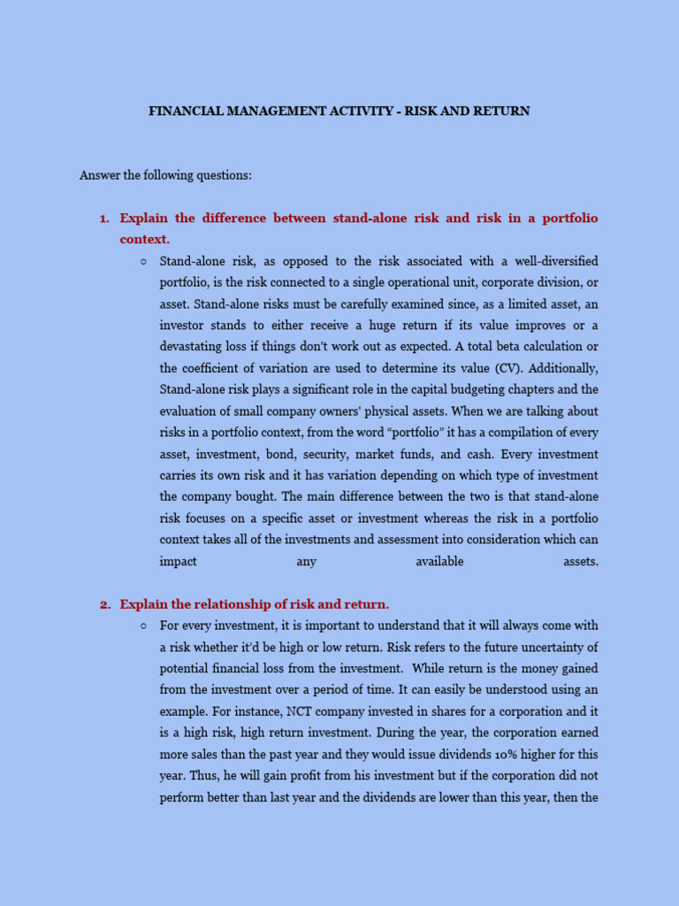 Risk and Return in Financial Management | PDF | Financial Risk | Investing
