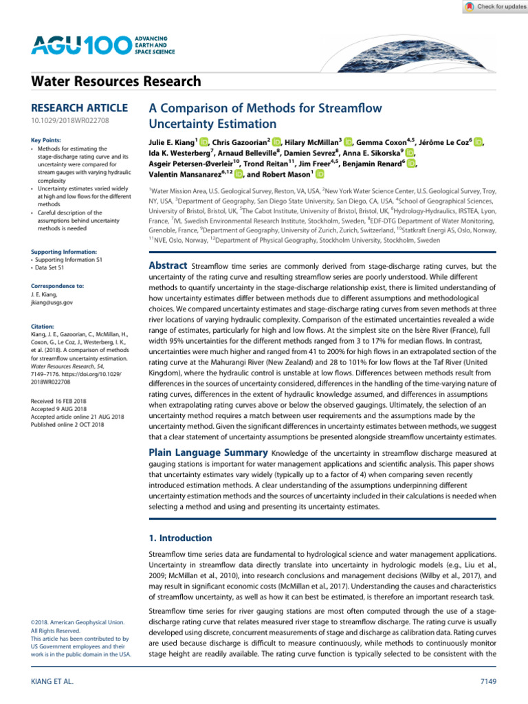 Water Resources Research - 2018 - Kiang - A Comparison of Methods For ...