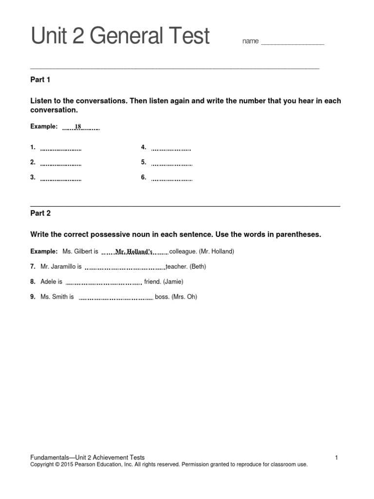 Top Notch Fundamentals Unit 2 Assessment PDF All Rights Reserved Linguistics