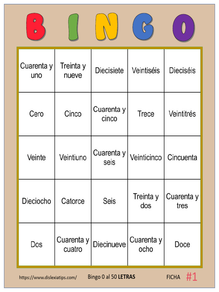 Bingo de Números y Letras 0-50 | PDF